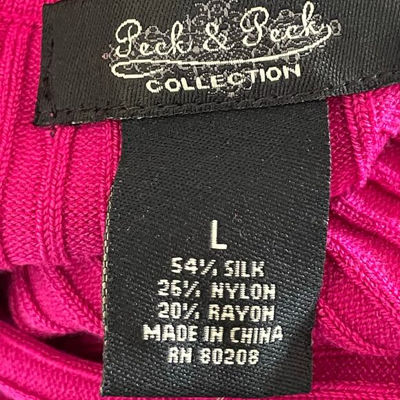 Peck & Peck Fuschia Silk Blend Ribbed Knit Turtleneck Sz LARGE Career Casual - Picture 6 of 6